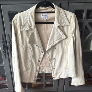 Vintage Giorgio Armani Women's Cream Leather Jacket